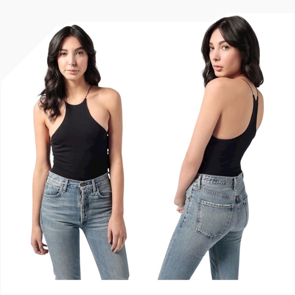 Alexander Wang Black Halter Neck Racerback Bodysuit Size Small Cotton Blend